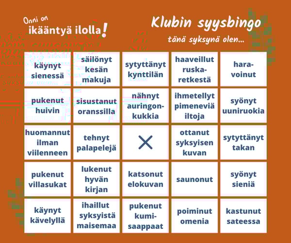 Ikäänny ilolla! -klubin syysbingo