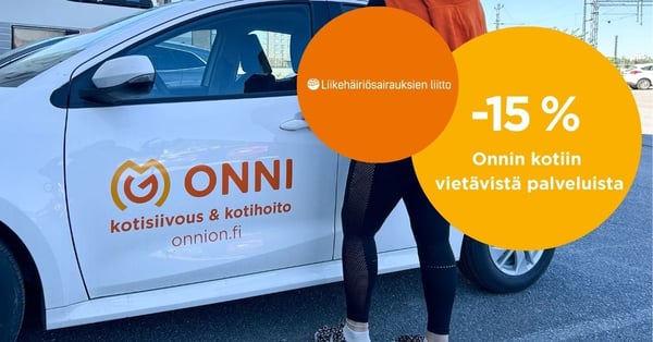 Liikehäiriösairauksien liiton jäsenille -15 % Onnin palveluista